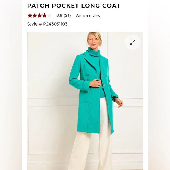 Talbots Women’s Patch Pocket Long Classic Coat NWT Career Aqua Size 8